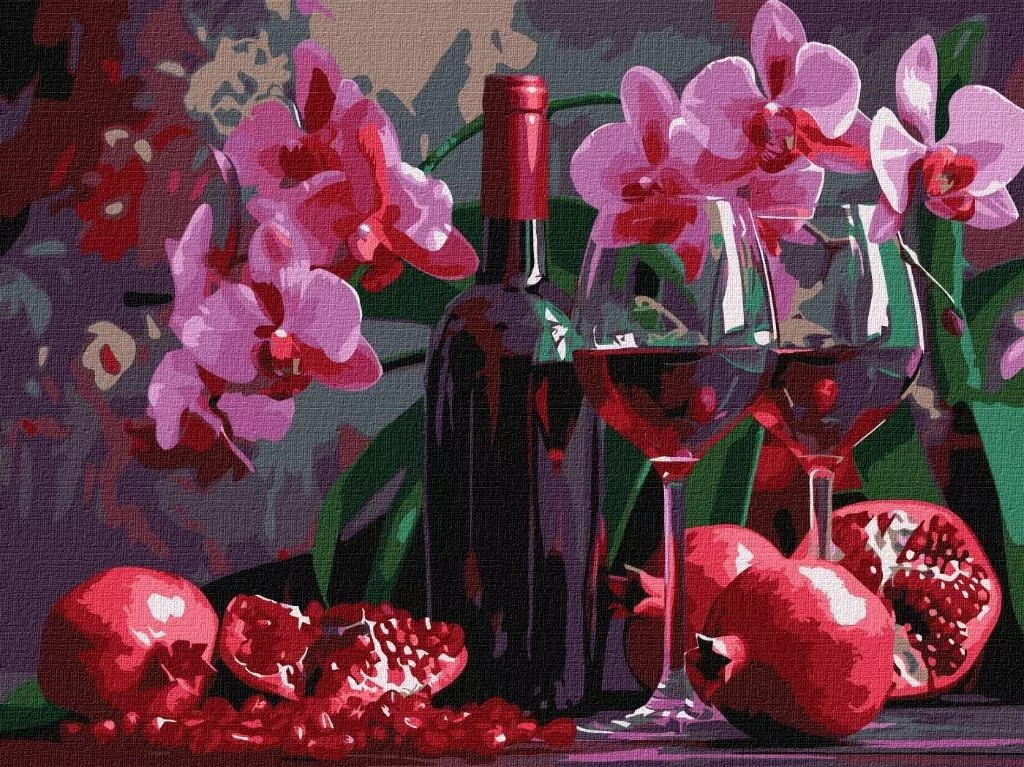 Malowanie po numerach - Wino i orchidee 30x40cm - tantis.pl