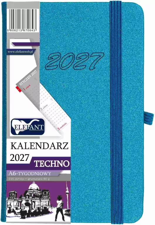 Kalendarz Techno 2027 A6 tygodniowy turkusowy - tantis.pl