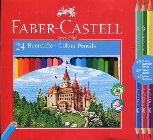 Kredki ołówkowe Zamek Faber-Castell 24 kolory +3 kredki dwustronne+temperówka - tantis.pl