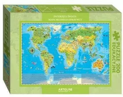 Puzzle edukacyjne 200. Zwierzęta świata. Mapa młodego odkrywcy - tantis.pl
