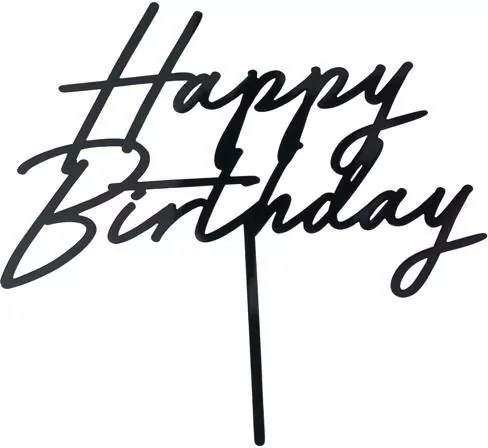 Topper na tort Happy Birthday czarny 16,5cm - tantis.pl