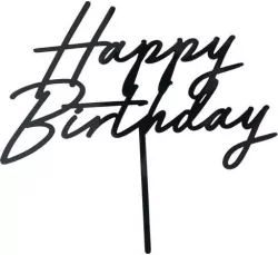 Topper na tort Happy Birthday czarny 16,5cm