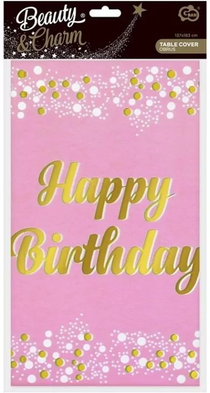 Obrus foliowy 137x183cm. Happy Birthday róż - tantis.pl