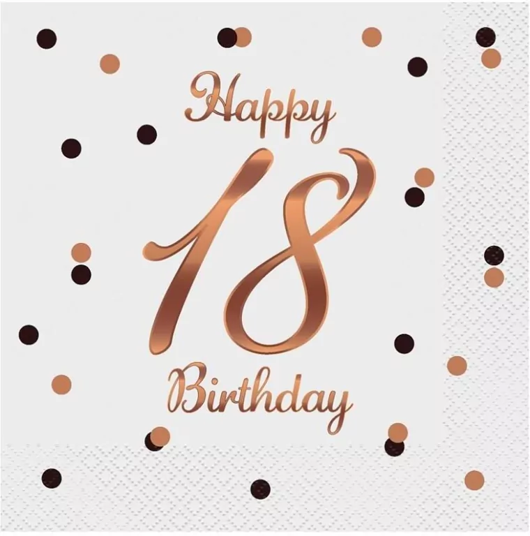 Serwetki Happy 18 Birthday białe 33x33cm - tantis.pl