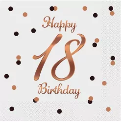 Serwetki Happy 18 Birthday białe 33x33cm