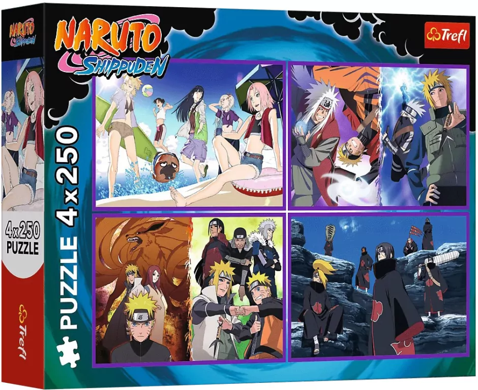 Puzzle 4x250 Przygody Naruto Uzumaki TREFL - tantis.pl