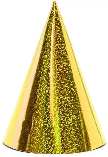 Czapeczki holograficzne. Złote 16cm, 6 sztuk - tantis.pl