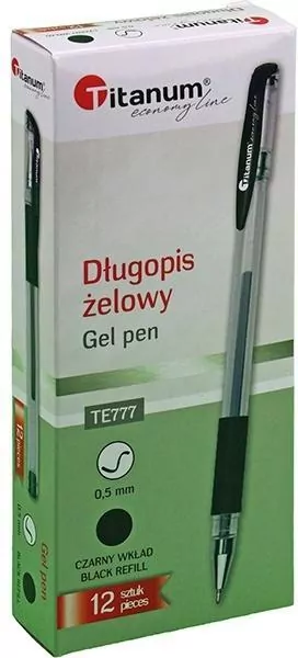 Długopis żelowy 0,5mm czarny (12szt) - tantis.pl