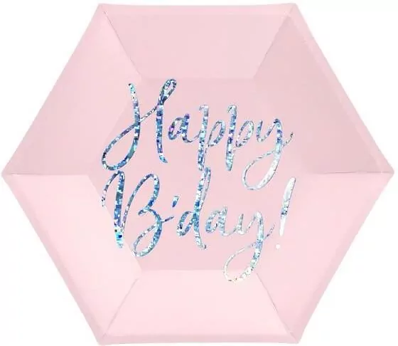 Talerzyki Happy B'day! jasny pudrowy róż 20cm - tantis.pl