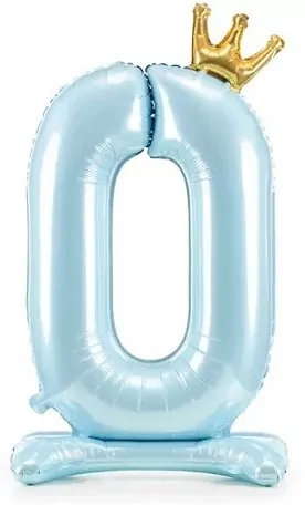 Stojący balon foliowy 0 błękitny 84cm - tantis.pl