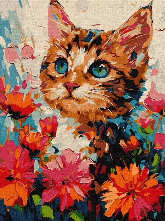 Malowanie po numerach. Kot w kwiatach 30x40cm - tantis.pl