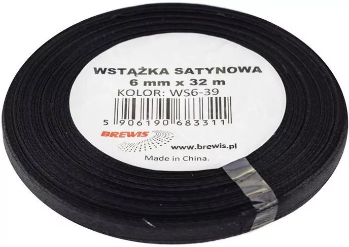 Wstążka satynowa czarna 6mmx32m - tantis.pl