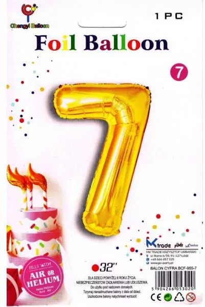 Balon foliowy złoty cyfra 7, wys.81 cm BCF-955-7 - tantis.pl
