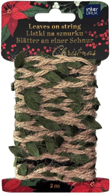 Listki na naturalnym sznurku 2m Christmas - tantis.pl