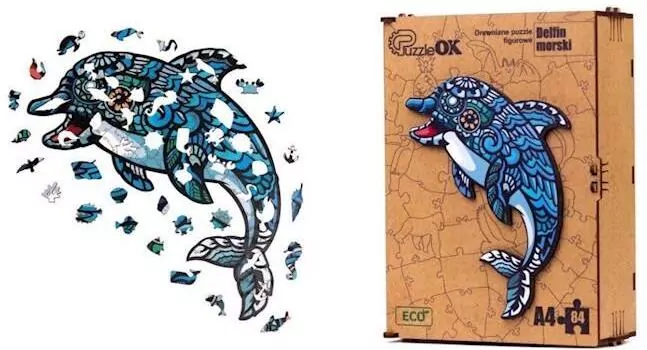 Puzzle drewniane eko 84 Delfin A4 - tantis.pl