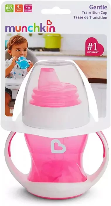 Kubek z miękkim ustnikiem i uchwytami Munchkin 118ml różowy - tantis.pl
