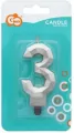 Świeczka. Cyfra 3. Diament srebrny metalik 7,6cm - tantis.pl