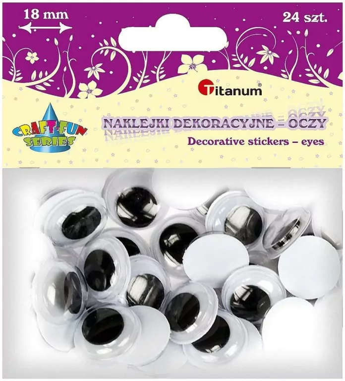 Oczy samoprzylepne bez rzęs 18 mm okrągłe 24szt - tantis.pl