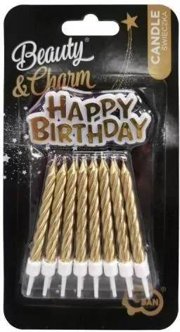 Świeczki B&C urodzinowe Happy Birthday złote 16szt - tantis.pl