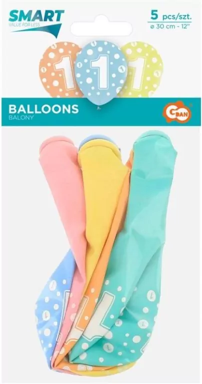 Balony cyfra 1, mix 30cm - tantis.pl