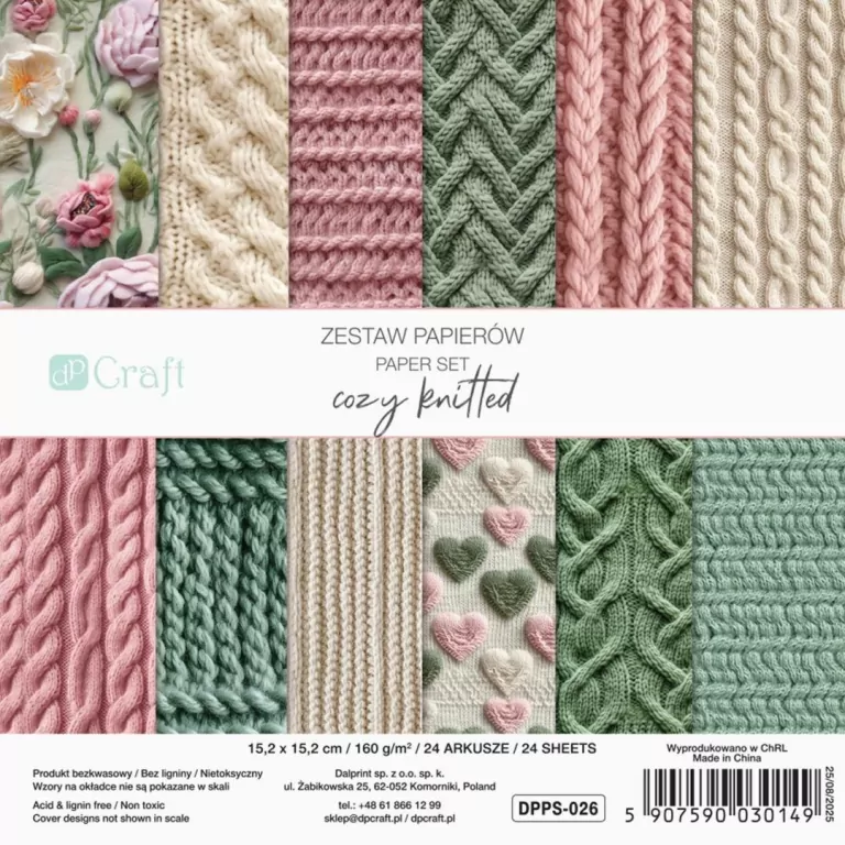 Zestaw papierów cozy knitted 15,2x15,2cm 24 kartki - tantis.pl