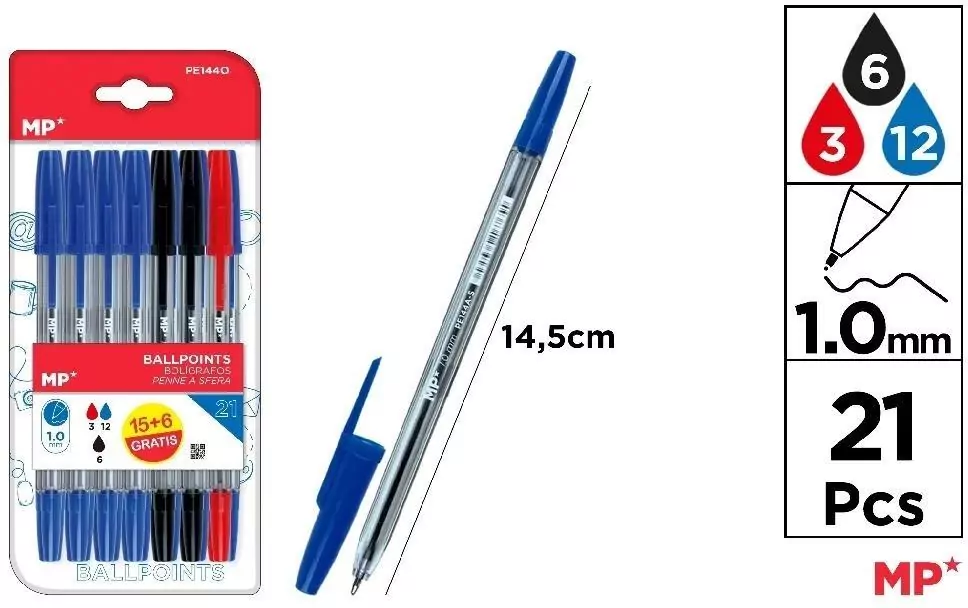 Długopis 1.0mm 21szt MIX - tantis.pl
