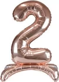 Balon foliowy stojący. Cyfra 2. Różowe złoto 90cm - tantis.pl