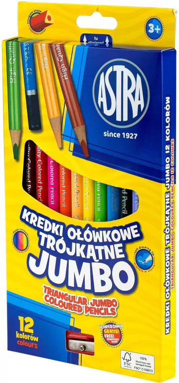 Kredki ołówkowe jumbo trójkątne. 12 kolorów - tantis.pl