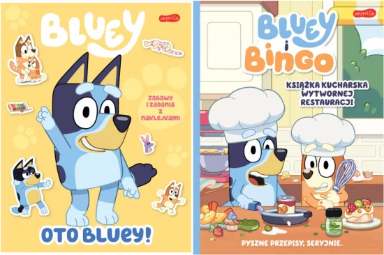 Pakiet: Oto Bluey! Zabawy i zadania z naklejkami / Książka kucharska Wytwornej Restauracji. Bluey i Bingo