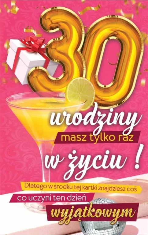 Karnet Urodzinowy 30 + naklejka - tantis.pl