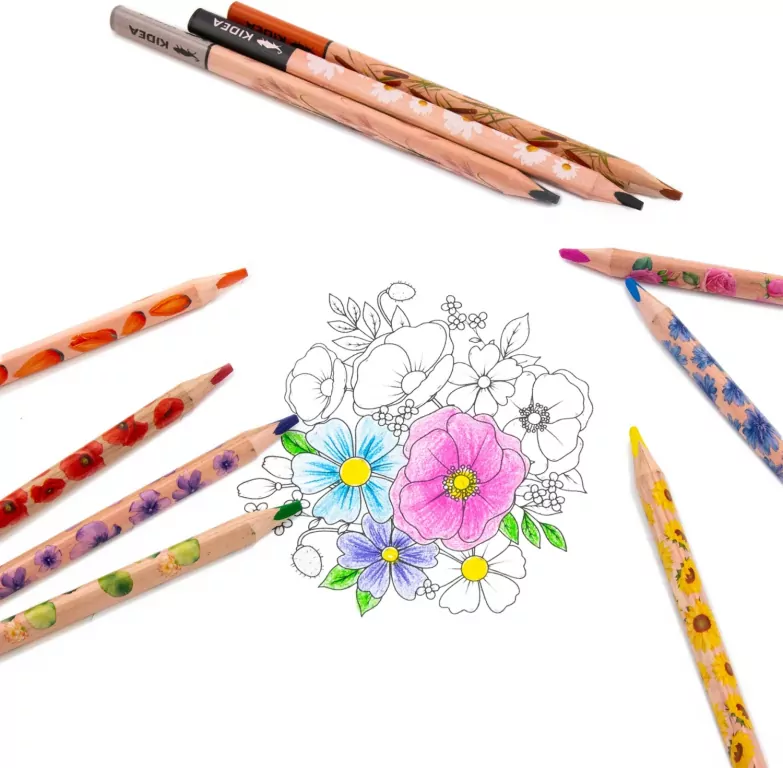 Kredki trójkątne jumbo Kwiaty 10 kolorów KIDEA - tantis.pl