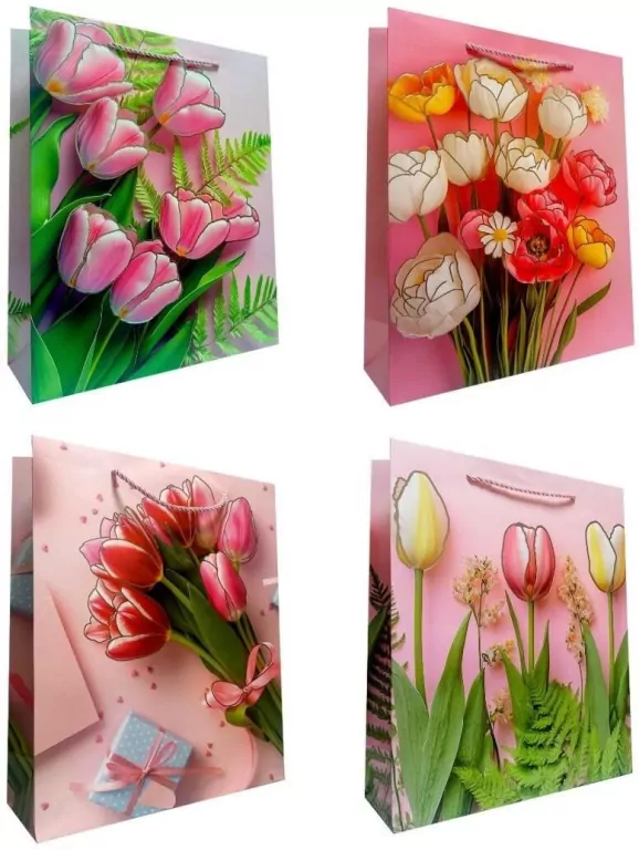 Torebka prezentowa uniwersal M Tulipany metal mix - tantis.pl