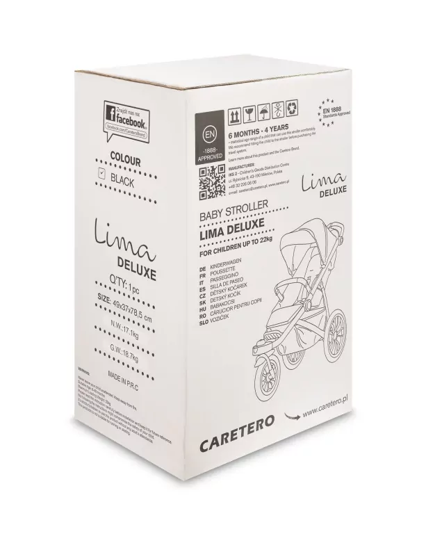 Caretero Lima Deluxe wózek spacerowy czarny - tantis.pl