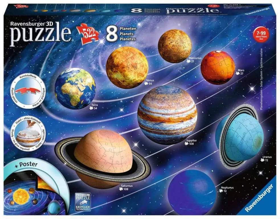 Ravensburger. Puzzle 522. Układ Planet 3D - tantis.pl