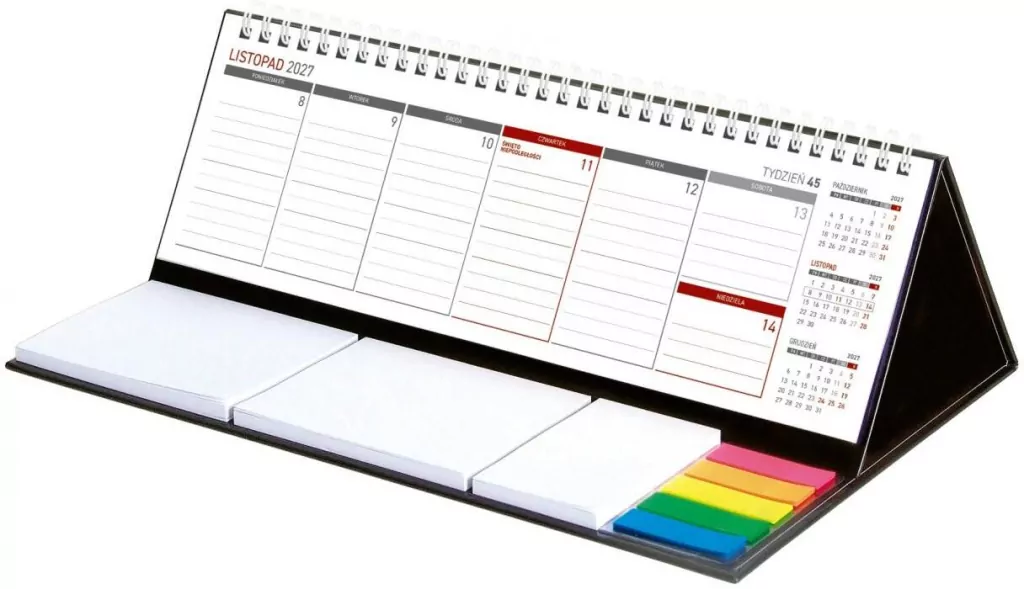 Kalendarz 2027 tygodniowy biurkowy z notesem maxi - tantis.pl