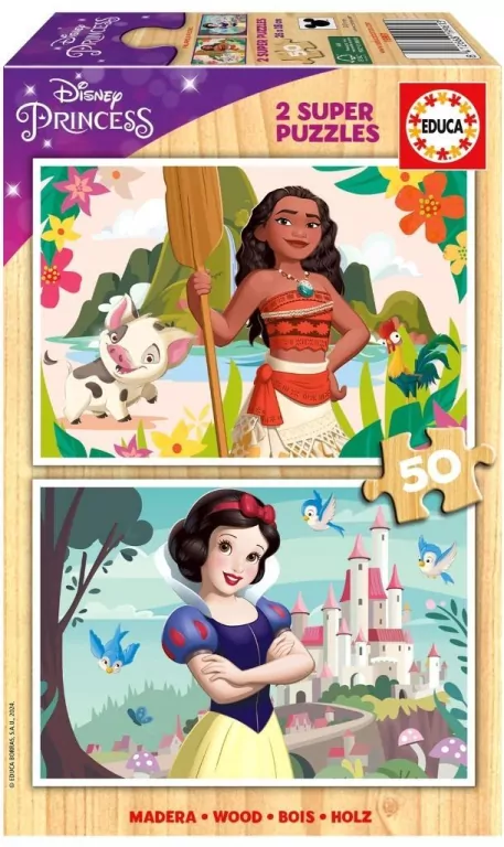 Puzzle drewniane 2x50 Vaiana Królewna Śnieżka - tantis.pl