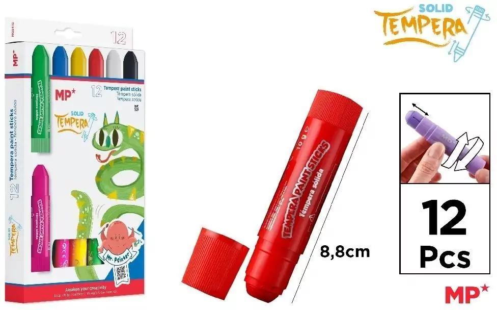 Farby tempera w sztyfcie 12 kolorów - tantis.pl