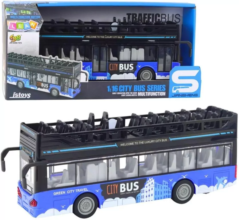 Autobus miejski piętrowy napęd światło dżwięk 1:16 - tantis.pl