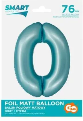 Balon foliowy Smart cyfra 0 niebieski matowy 76cm - tantis.pl