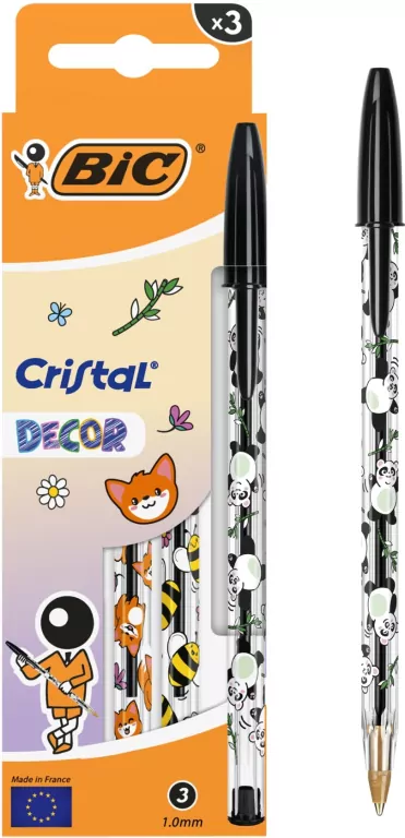 Długopis Cristal Kawaii 1mm czarny 3szt BIC - tantis.pl