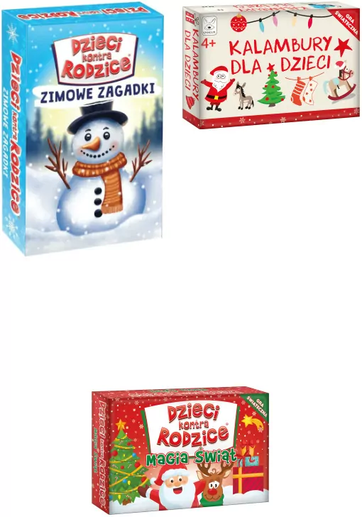 Pakiet: Zimowe zagadki. Dzieci kontra Rodzice / Kalambury dla Dzieci. Gra Świąteczna / Magia Świąt. Dzieci kontra Rodzice. Gra rodzinna - tantis.pl