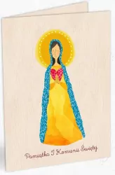 Karnet drewniany C6 + koperta Komunia Maria