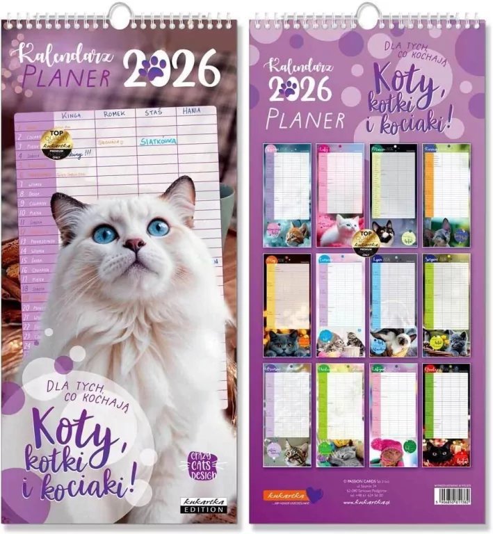 Kalendarz 2026 ścienny planer Koty - tantis.pl