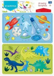 Plastikowy szablon rysunkowy. Dino, kosmos
