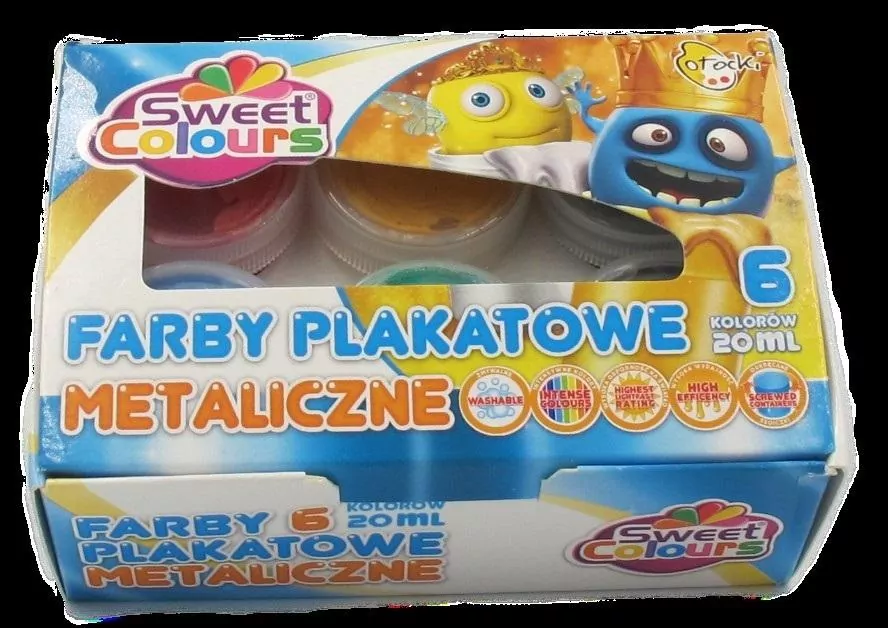 Farby plakatowe metaliczne 20ml. 6 kolorów - tantis.pl