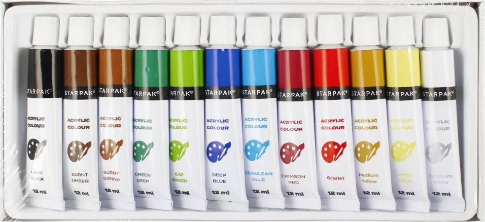 Farby akrylowe w tubie 12ml 12 kolorów - tantis.pl