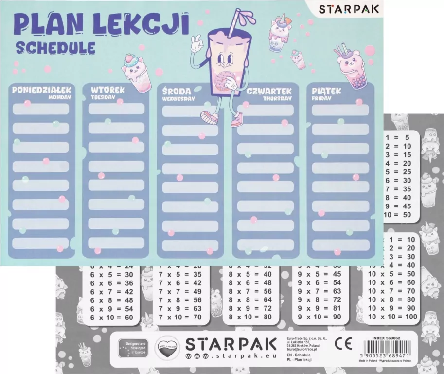 Plan lekcji z tabliczką mnożenia - tantis.pl