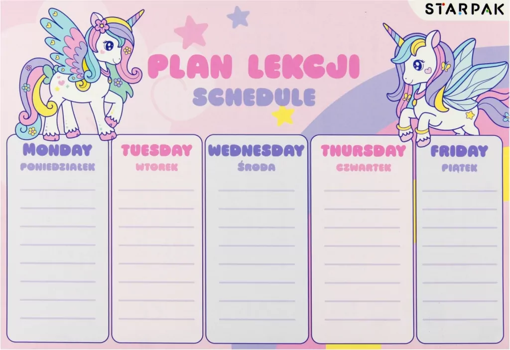 PLAN LEKCJI A5 NAKLEJ NA ZESZ UNICORN STK PB1/24 - tantis.pl