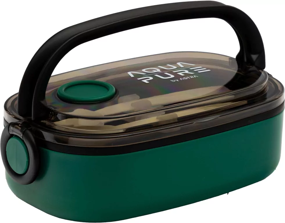Śniadaniówka Aqua Pure + sztućce green/black ASTRA - tantis.pl