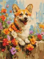 Malowanie po numerach. Corgi w kwiatach 30x40cm - tantis.pl
